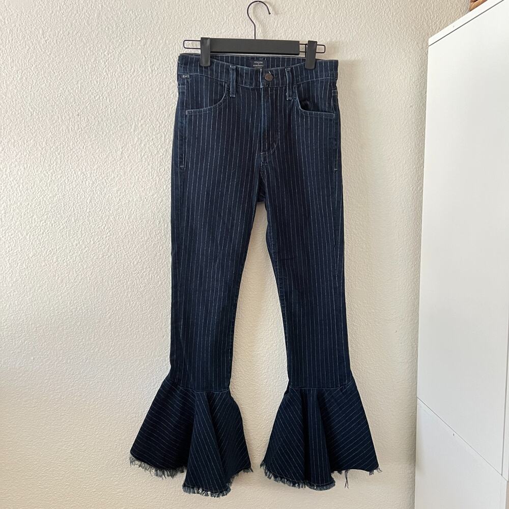 Citizens of Humanity Womens High Rise Striped Cropped Drew Flounce Sz 25 Bell